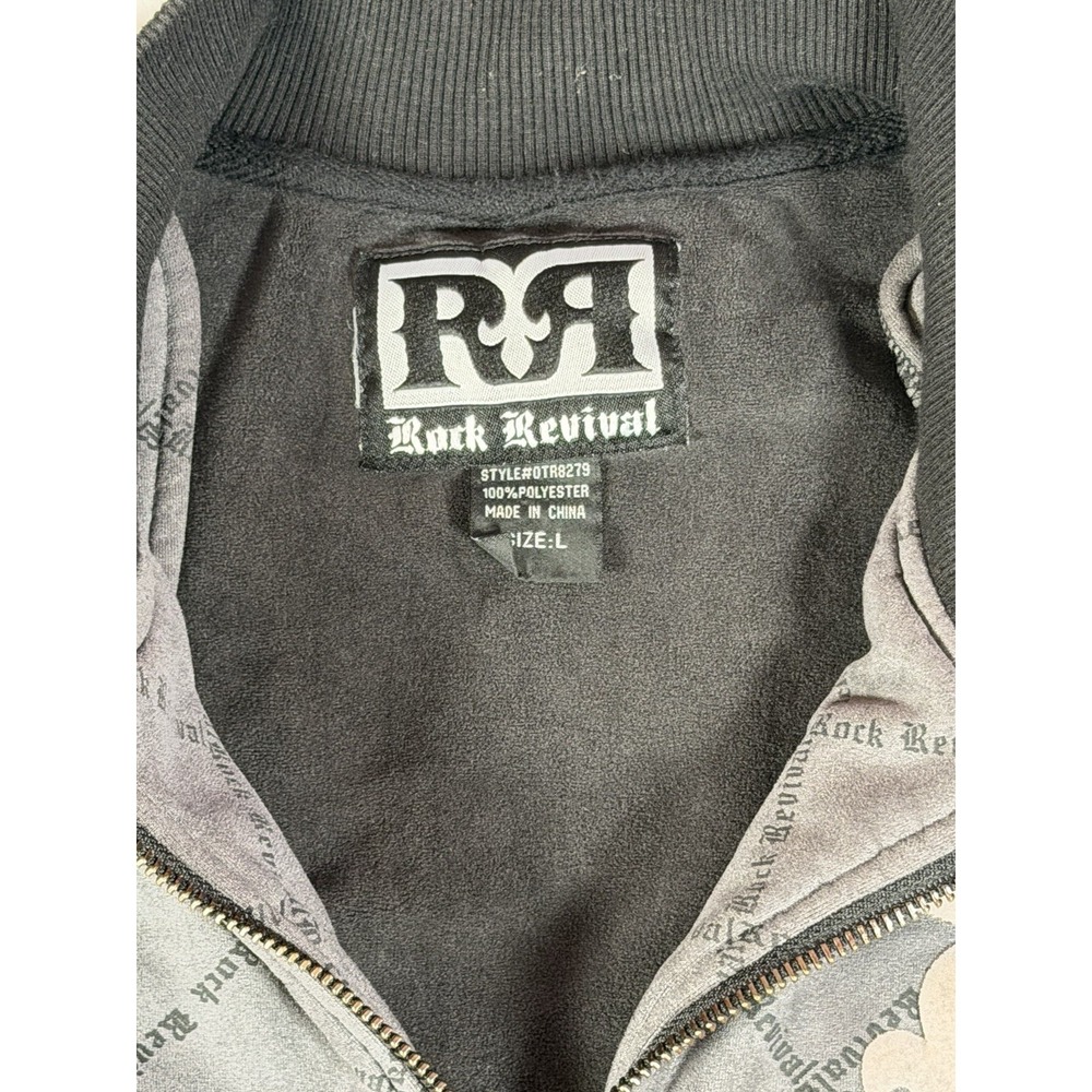 Rock Revival Full Zip Track Jacket Gray Black Logo Y2K Goth Size Large - Picture 5 of 12